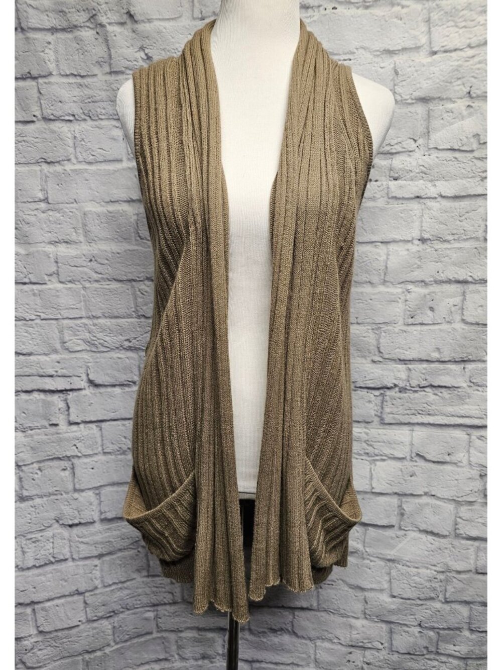 Hooked Up L Open Front Pocket Collared Ribbed Sleeveless Tunic Sweater Vest Brow